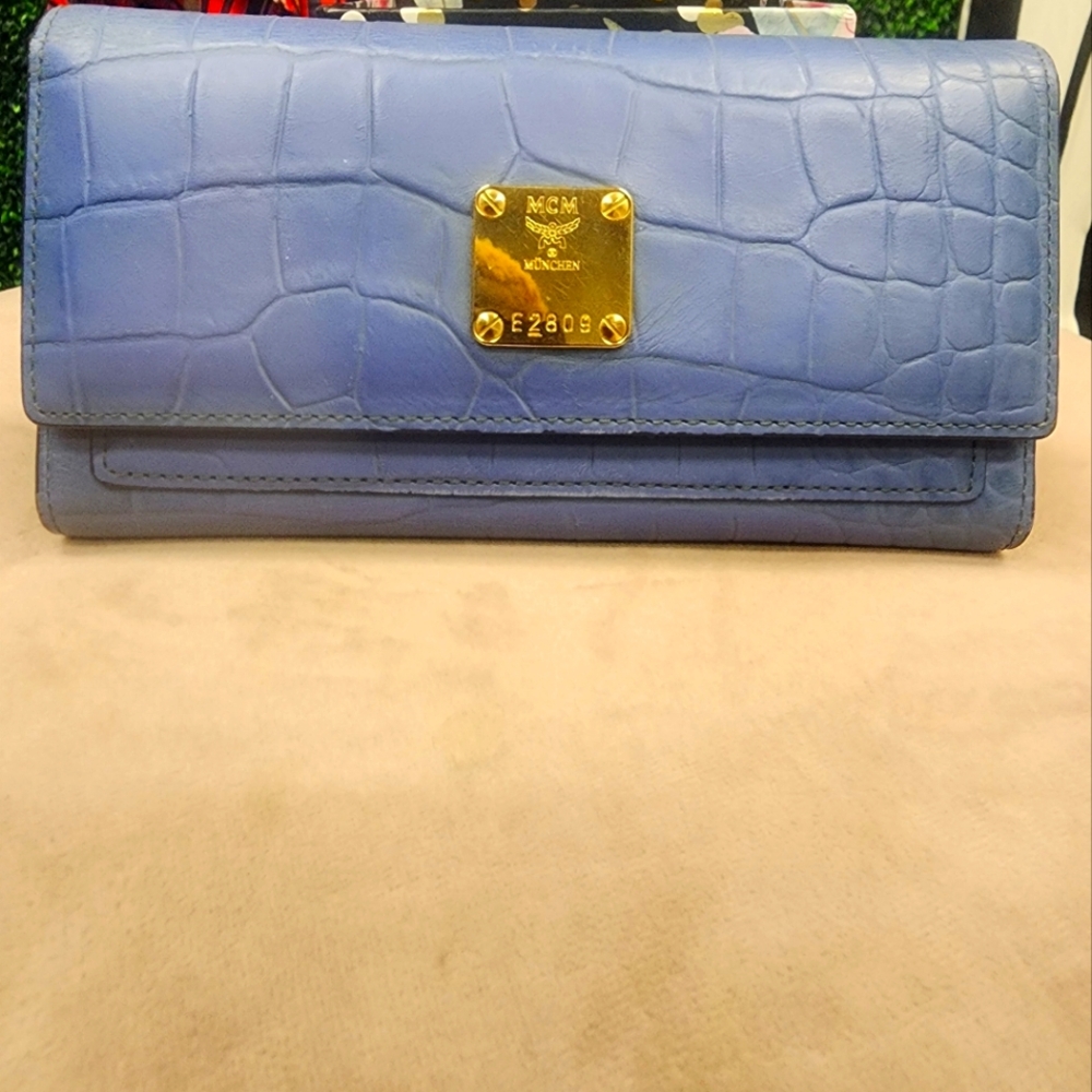 Denim Blue Croc Embossed MCM Wallet